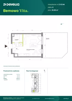 1 pokój, mieszkanie 25,58 m², parter, oferta nr C1/C/44, Bemowo Vita etap VIII, Warszawa, Bemowo, Chrzanów, ul. Szeligowska 57	