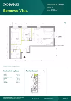 3 pokoje, mieszkanie 57,77 m², parter, oferta nr C2/D/01, Bemowo Vita etap VIII, Warszawa, Bemowo, Chrzanów, ul. Szeligowska 57	