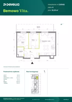 3 pokoje, mieszkanie 53,35 m², piętro 1, oferta nr C1/A/08, Bemowo Vita etap VIII, Warszawa, Bemowo, Chrzanów, ul. Szeligowska 57	