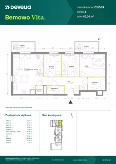 4 pokoje, mieszkanie 80,36 m², piętro 4, oferta nr C2/D/24, Bemowo Vita etap VIII, Warszawa, Bemowo, Chrzanów, ul. Szeligowska 57