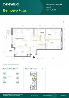 4 pokoje, mieszkanie 71,42 m², piętro 1, oferta nr C2/E/29, Bemowo Vita etap VIII, Warszawa, Bemowo, Chrzanów, ul. Szeligowska 57	