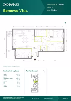 4 pokoje, mieszkanie 71,42 m², piętro 2, oferta nr C2/E/32, Bemowo Vita etap VIII, Warszawa, Bemowo, Chrzanów, ul. Szeligowska 57