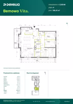 4 pokoje, mieszkanie 106,43 m², piętro 4, oferta nr C2/E/40, Bemowo Vita etap VIII, Warszawa, Bemowo, Chrzanów, ul. Szeligowska 57