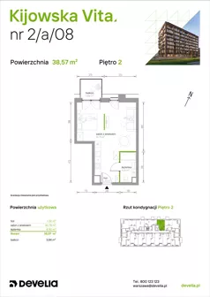 1 pokój, mieszkanie 38,57 m², piętro 2, oferta nr 2/A/08, Kijowska Vita, Warszawa, Praga Północ, Kamionek, ul. Kijowska 27