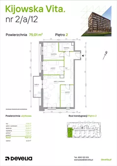 4 pokoje, mieszkanie 75,01 m², piętro 2, oferta nr 2/A/12, Kijowska Vita, Warszawa, Praga Północ, Kamionek, ul. Kijowska 27