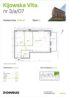 3 pokoje, mieszkanie 71,36 m², piętro 3, oferta nr 3/A/07, Kijowska Vita, Warszawa, Praga Północ, Kamionek, ul. Kijowska 27