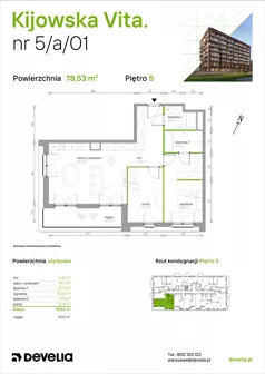 3 pokoje, mieszkanie 78,53 m², piętro 5, oferta nr 5/A/01, Kijowska Vita, Warszawa, Praga Północ, Kamionek, ul. Kijowska 27