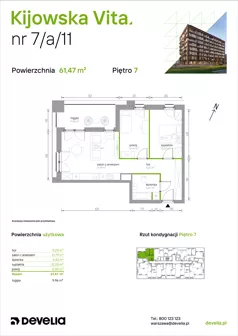 3 pokoje, mieszkanie 61,47 m², piętro 7, oferta nr 7/A/11, Kijowska Vita, Warszawa, Praga Północ, Kamionek, ul. Kijowska 27
