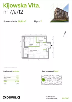 2 pokoje, mieszkanie 35,91 m², piętro 7, oferta nr 7/A/12, Kijowska Vita, Warszawa, Praga Północ, Kamionek, ul. Kijowska 27