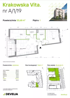 3 pokoje, mieszkanie 55,68 m², piętro 1, oferta nr A/1/19, Krakowska Vita II, Warszawa, Włochy, Raków, Aleja Krakowska 279