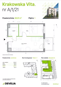 2 pokoje, mieszkanie 38,01 m², piętro 1, oferta nr A/1/21, Krakowska Vita II, Warszawa, Włochy, Raków, Aleja Krakowska 279