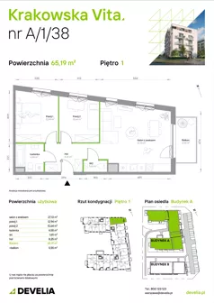 3 pokoje, mieszkanie 65,19 m², piętro 1, oferta nr A/1/38, Krakowska Vita II, Warszawa, Włochy, Raków, Aleja Krakowska 279