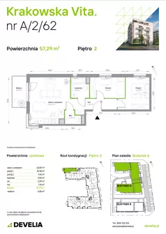 3 pokoje, mieszkanie 57,29 m², piętro 2, oferta nr A/2/62, Krakowska Vita II, Warszawa, Włochy, Raków, Aleja Krakowska 279