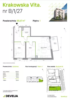 3 pokoje, mieszkanie 55,67 m², piętro 1, oferta nr B/1/27, Krakowska Vita II, Warszawa, Włochy, Raków, Aleja Krakowska 279