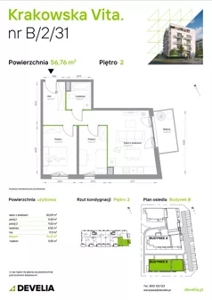 3 pokoje, mieszkanie 56,76 m², piętro 2, oferta nr B/2/31, Krakowska Vita II, Warszawa, Włochy, Raków, Aleja Krakowska 279