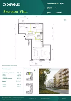 3 pokoje, mieszkanie 68,31 m², piętro 1, oferta nr A/1/1, Skorosze Vita, Warszawa, Ursus, Skorosze, ul. Świętej Rodziny