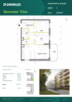 3 pokoje, mieszkanie 61,70 m², piętro 1, oferta nr A/2/34, Skorosze Vita, Warszawa, Ursus, Skorosze, ul. Świętej Rodziny