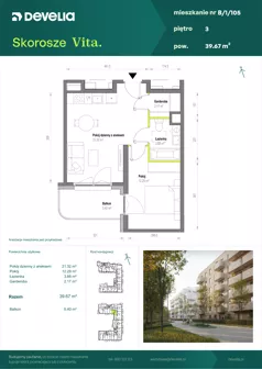 2 pokoje, mieszkanie 39,67 m², piętro 3, oferta nr B/1/105, Skorosze Vita, Warszawa, Ursus, Skorosze, ul. Świętej Rodziny