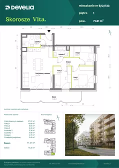 4 pokoje, mieszkanie 71,51 m², piętro 1, oferta nr B/2/133, Skorosze Vita, Warszawa, Ursus, Skorosze, ul. Świętej Rodziny