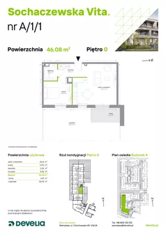 2 pokoje, mieszkanie 46,08 m², parter, oferta nr A/1/1, Sochaczewska Vita I, Warszawa, Bemowo, Chrzanów, ul. Sochaczewska 12