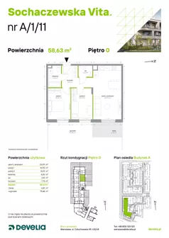 3 pokoje, mieszkanie 58,63 m², parter, oferta nr A/1/11, Sochaczewska Vita I, Warszawa, Bemowo, Chrzanów, ul. Sochaczewska 12