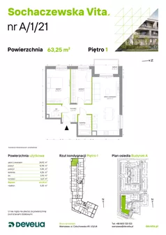 3 pokoje, mieszkanie 63,25 m², piętro 1, oferta nr A/1/21, Sochaczewska Vita I, Warszawa, Bemowo, Chrzanów, ul. Sochaczewska 12
