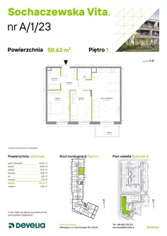 3 pokoje, mieszkanie 58,63 m², piętro 1, oferta nr A/1/23, Sochaczewska Vita I, Warszawa, Bemowo, Chrzanów, ul. Sochaczewska 12