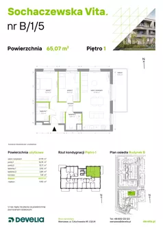 3 pokoje, mieszkanie 65,07 m², piętro 1, oferta nr B/1/5, Sochaczewska Vita I, Warszawa, Bemowo, Chrzanów, ul. Sochaczewska 12