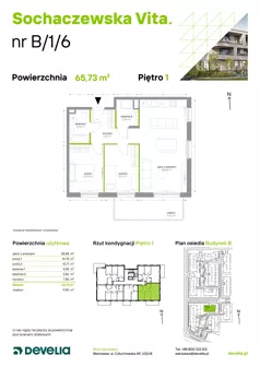 3 pokoje, mieszkanie 65,73 m², piętro 1, oferta nr B/1/6, Sochaczewska Vita I, Warszawa, Bemowo, Chrzanów, ul. Sochaczewska 12
