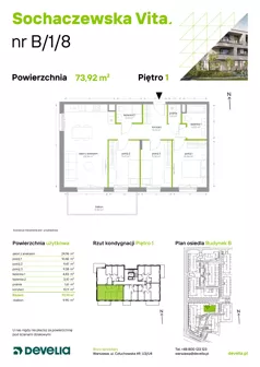 4 pokoje, mieszkanie 73,92 m², piętro 1, oferta nr B/1/8, Sochaczewska Vita I, Warszawa, Bemowo, Chrzanów, ul. Sochaczewska 12