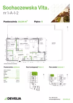 3 pokoje, mieszkanie 66,54 m², parter, oferta nr 1-A-1-2, Sochaczewska Vita IV, Warszawa, Bemowo, Chrzanów, ul. Sochaczewska 12