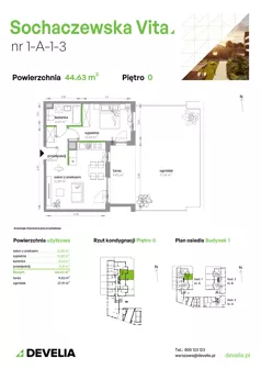 2 pokoje, mieszkanie 44,63 m², parter, oferta nr 1-A-1-3, Sochaczewska Vita IV, Warszawa, Bemowo, Chrzanów, ul. Sochaczewska 12