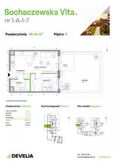 2 pokoje, mieszkanie 38,54 m², parter, oferta nr 1-A-1-7, Sochaczewska Vita IV, Warszawa, Bemowo, Chrzanów, ul. Sochaczewska 12