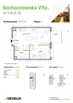 2 pokoje, mieszkanie 37,81 m², piętro 2, oferta nr 1-A-3-13, Sochaczewska Vita IV, Warszawa, Bemowo, Chrzanów, ul. Sochaczewska 12