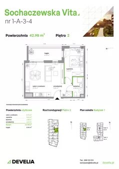 2 pokoje, mieszkanie 42,98 m², piętro 2, oferta nr 1-A-3-4, Sochaczewska Vita IV, Warszawa, Bemowo, Chrzanów, ul. Sochaczewska 12