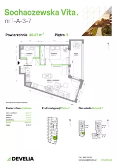 2 pokoje, mieszkanie 45,67 m², piętro 2, oferta nr 1-A-3-7, Sochaczewska Vita IV, Warszawa, Bemowo, Chrzanów, ul. Sochaczewska 12