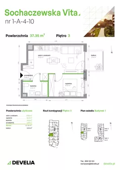 2 pokoje, mieszkanie 37,35 m², piętro 3, oferta nr 1-A-4-10, Sochaczewska Vita IV, Warszawa, Bemowo, Chrzanów, ul. Sochaczewska 12