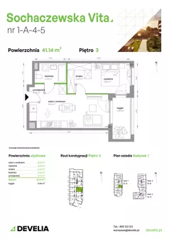 2 pokoje, mieszkanie 41,14 m², piętro 3, oferta nr 1-A-4-5, Sochaczewska Vita IV, Warszawa, Bemowo, Chrzanów, ul. Sochaczewska 12