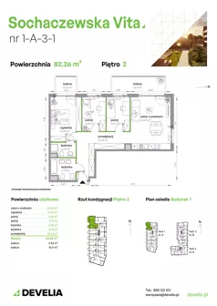 4 pokoje, mieszkanie 82,26 m², piętro 2, oferta nr 1-A-3-1, Sochaczewska Vita IV, Warszawa, Bemowo, Chrzanów, ul. Sochaczewska 12