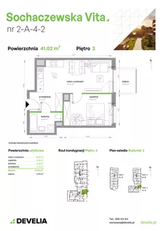 2 pokoje, mieszkanie 41,02 m², piętro 3, oferta nr 2-A-4-2, Sochaczewska Vita V, Warszawa, Bemowo, Chrzanów, ul. Sochaczewska 12