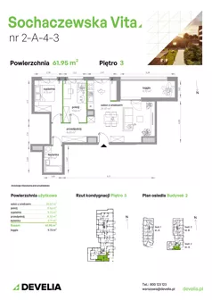 3 pokoje, mieszkanie 61,95 m², piętro 3, oferta nr 2-A-4-3, Sochaczewska Vita V, Warszawa, Bemowo, Chrzanów, ul. Sochaczewska 12