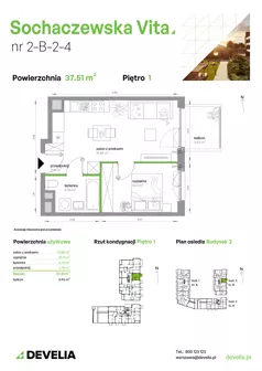 2 pokoje, mieszkanie 37,51 m², piętro 1, oferta nr 2-B-2-4, Sochaczewska Vita V, Warszawa, Bemowo, Chrzanów, ul. Sochaczewska 12
