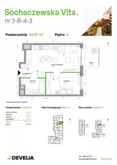 2 pokoje, mieszkanie 36,97 m², piętro 3, oferta nr 2-B-4-3, Sochaczewska Vita V, Warszawa, Bemowo, Chrzanów, ul. Sochaczewska 12
