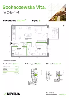 2 pokoje, mieszkanie 38,73 m², piętro 3, oferta nr 2-B-4-4, Sochaczewska Vita V, Warszawa, Bemowo, Chrzanów, ul. Sochaczewska 12