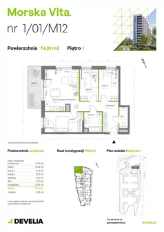 4 pokoje, mieszkanie 75,00 m², piętro 1, oferta nr 1.01.M12, Morska Vita, Gdynia, Leszczynki, Leszczynki, ul. Działdowska 3A