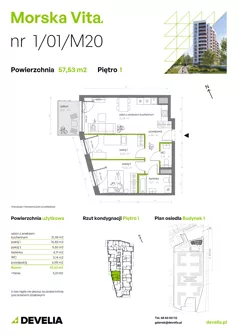 3 pokoje, mieszkanie 57,77 m², piętro 1, oferta nr 1.01.M20, Morska Vita, Gdynia, Leszczynki, Leszczynki, ul. Działdowska 3A