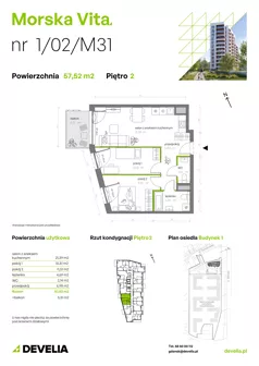 3 pokoje, mieszkanie 57,77 m², piętro 2, oferta nr 1.02.M31, Morska Vita, Gdynia, Leszczynki, Leszczynki, ul. Działdowska 3A