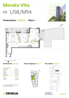 3 pokoje, mieszkanie 67,50 m², piętro 8, oferta nr 1.08.M94, Morska Vita, Gdynia, Leszczynki, Leszczynki, ul. Działdowska 3A
