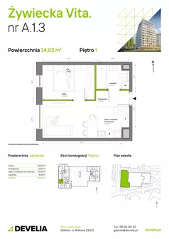 2 pokoje, mieszkanie 34,02 m², piętro 1, oferta nr A.1.3, Żywiecka Vita, Gdańsk, Wrzeszcz, Wrzeszcz Dolny, ul. Żywiecka 2C