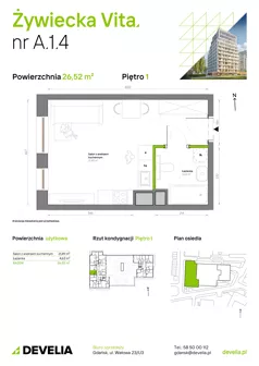1 pokój, mieszkanie 26,52 m², piętro 1, oferta nr A.1.4, Żywiecka Vita, Gdańsk, Wrzeszcz, Wrzeszcz Dolny, ul. Żywiecka 2C
